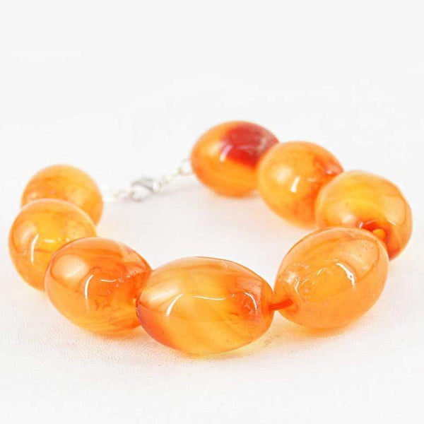 gemsmore:Natural Orange Onyx Bracelet Oval Shape Huge Beads