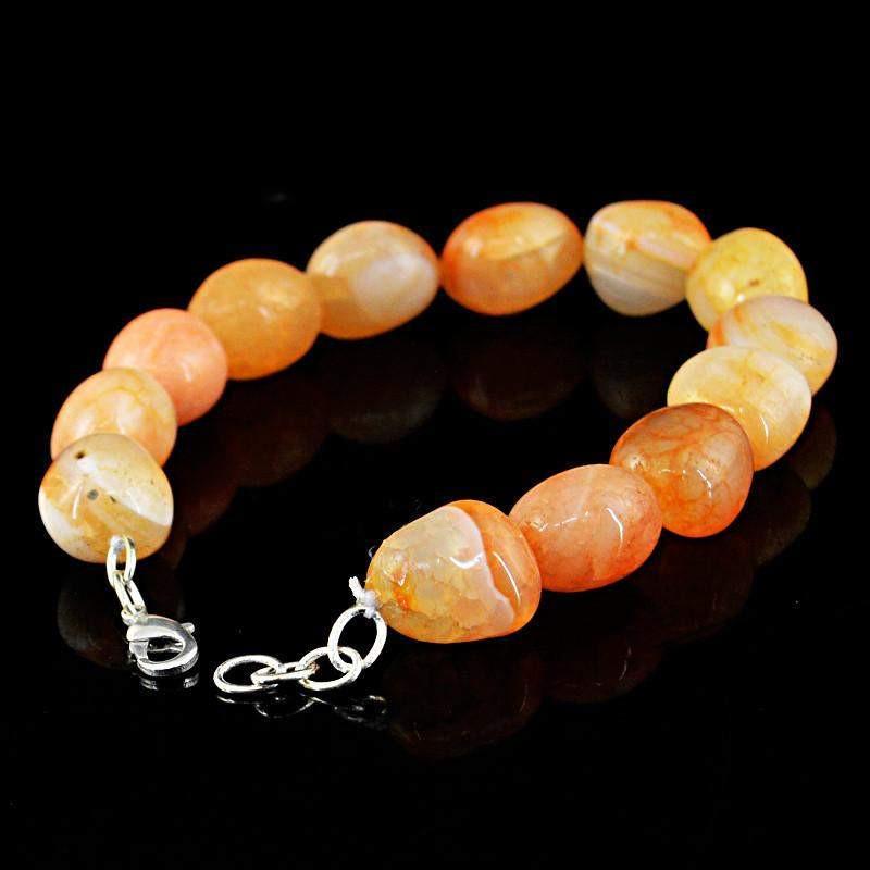 gemsmore:Natural Orange Onyx Bracelet Untreated Beads