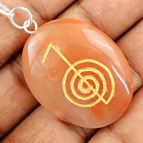 gemsmore:Natural Orange Onyx Chakra Oval Shape Gemstone Pendant