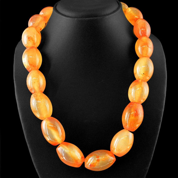 gemsmore:Natural Orange Onyx Necklace 20 Inches Long Oval Shape Beads