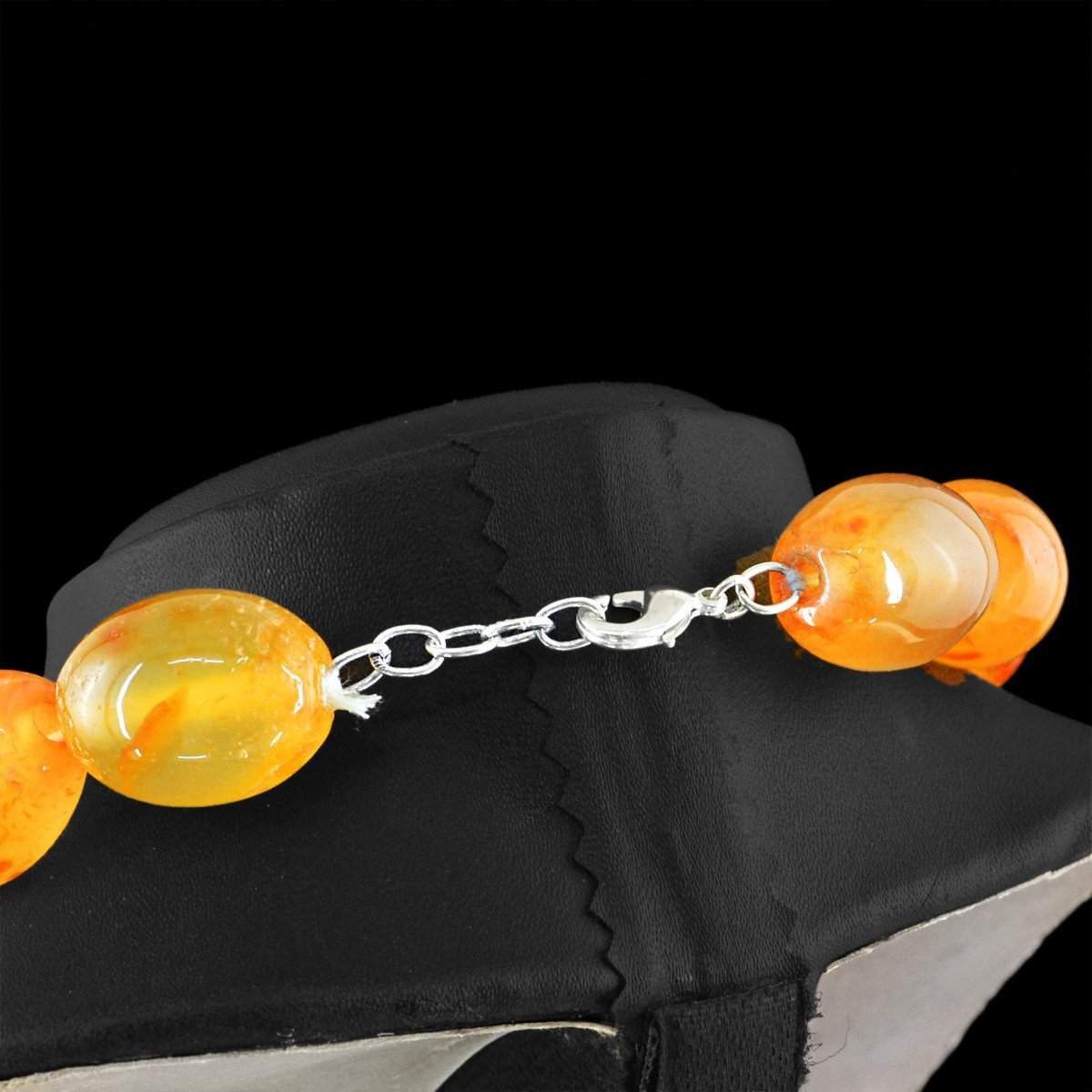 gemsmore:Natural Orange Onyx Necklace 20 Inches Long Oval Shape Beads