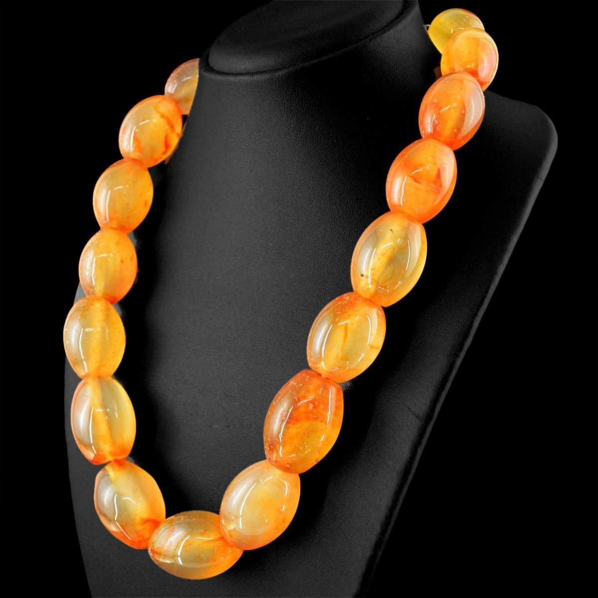 gemsmore:Natural Orange Onyx Necklace 20 Inches Long Oval Shape Beads