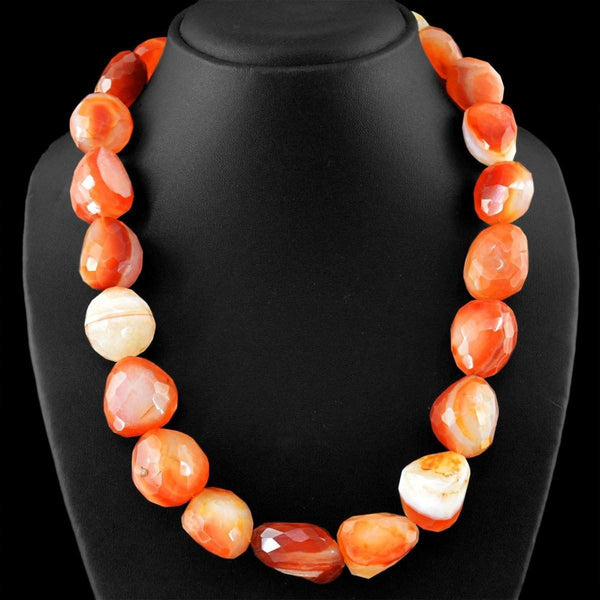 gemsmore:Natural Orange Onyx Necklace Musem Size Beads