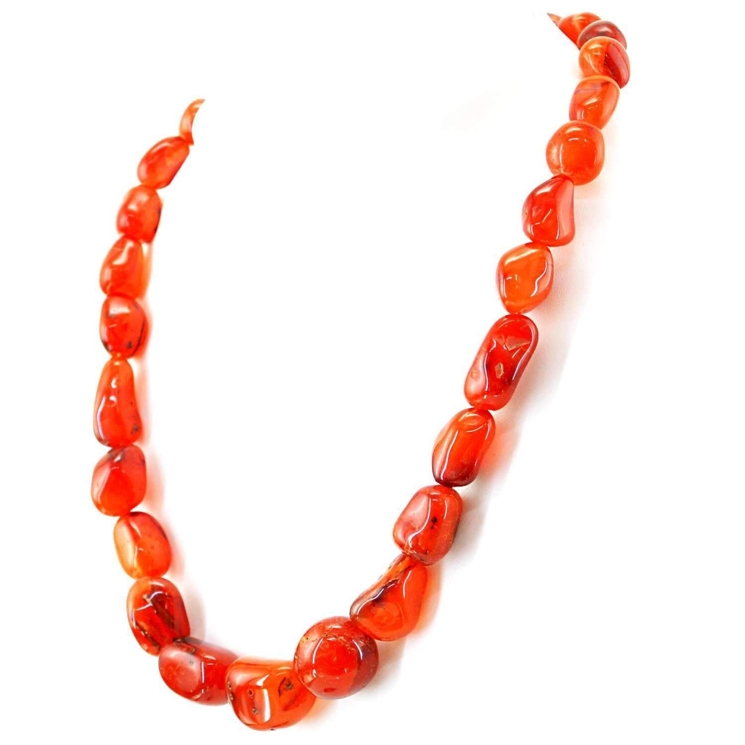 gemsmore:Natural Orange Onyx Necklace Untreated Beads - Single Strand