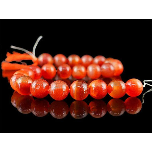 gemsmore:Natural Orange Onyx Round Shape Beads Strand