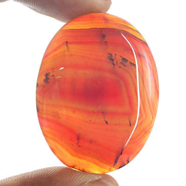 gemsmore:Natural Orange Striped Onyx Oval Shape Gemstone
