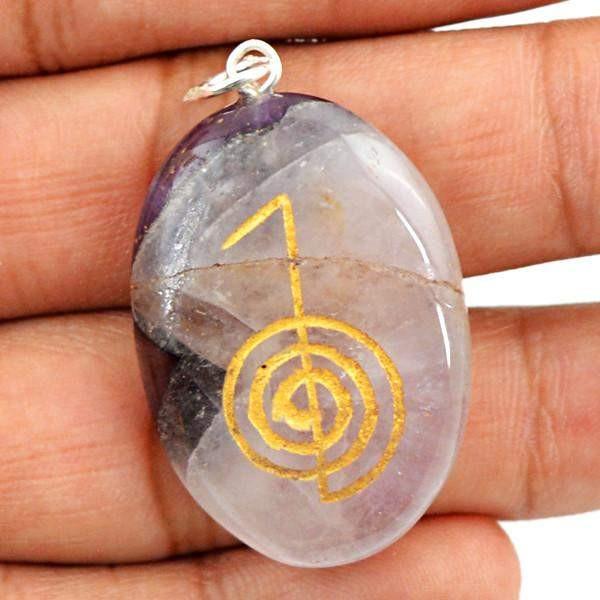 gemsmore:Natural Oval Shape Bi-Color Amethyst Chakra Healing Gemstone Pendant