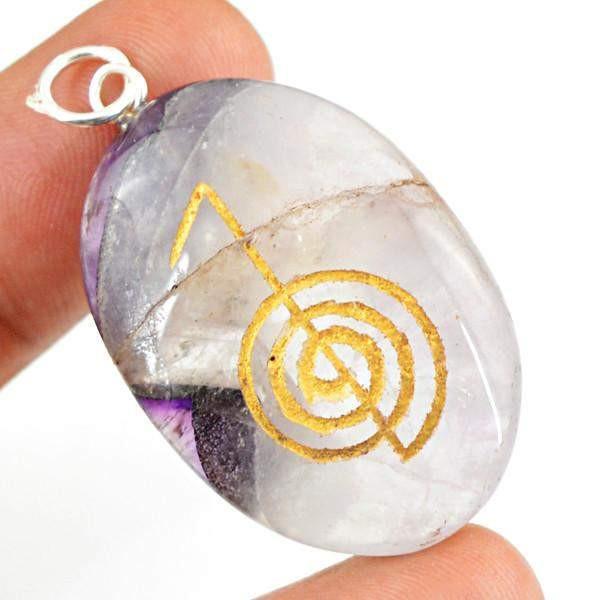 gemsmore:Natural Oval Shape Bi-Color Amethyst Chakra Healing Gemstone Pendant