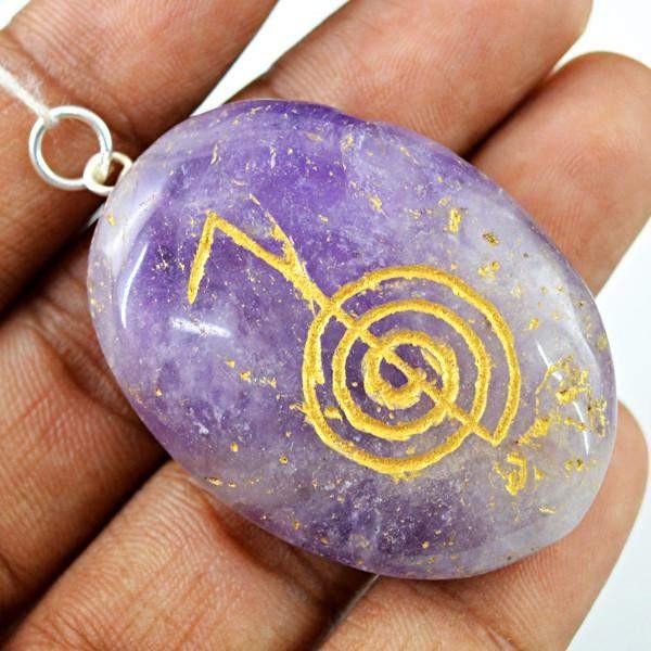 gemsmore:Natural Oval Shape Bi-Color Amethyst Chakra Healing Gemstone Pendant