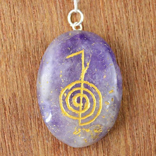 gemsmore:Natural Oval Shape Bi-Color Amethyst Chakra Healing Gemstone Pendant