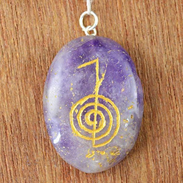 gemsmore:Natural Oval Shape Bi-Color Amethyst Chakra Healing Gemstone Pendant