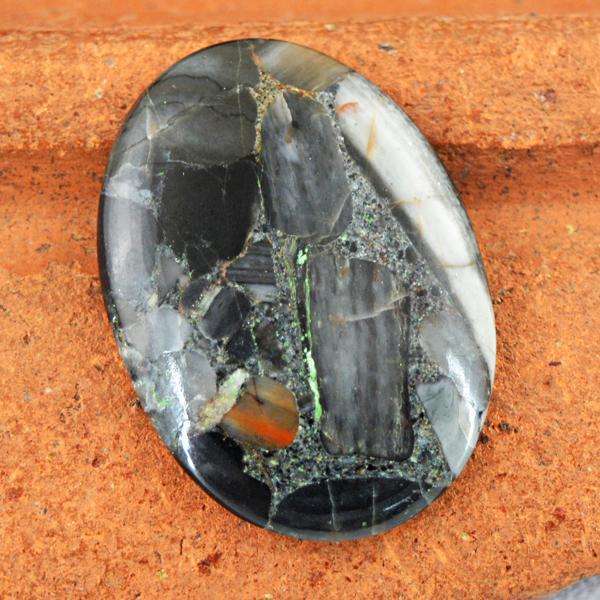 gemsmore:Natural Oval Shape Black Conglomerate Jasper Untreated Loose Gemstone