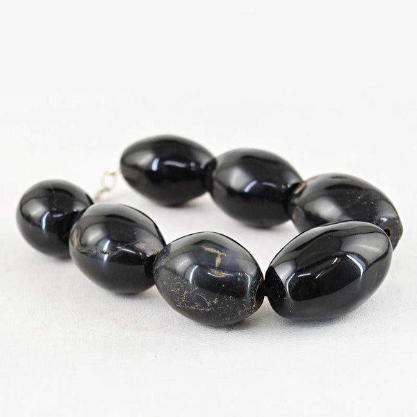 gemsmore:Natural Oval Shape Black Onyx Bracelet Unheated Beads
