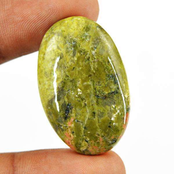 gemsmore:Natural Oval Shape Blood Green Unakite Untreated Loose Gemstone