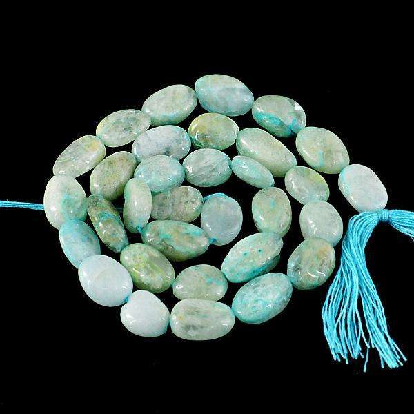 gemsmore:Natural Oval Shape Blue Peruvian Opal Drilled Beads Strand