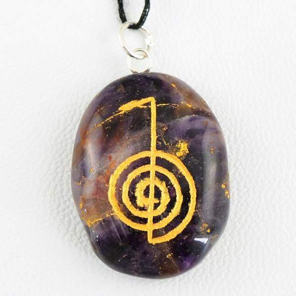 gemsmore:Natural Oval Shape Chakra Amethyst Gemstone Pendant