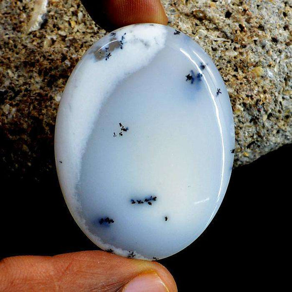 gemsmore:Natural Oval Shape Dendrite Opal Untreated Loose Gemstone