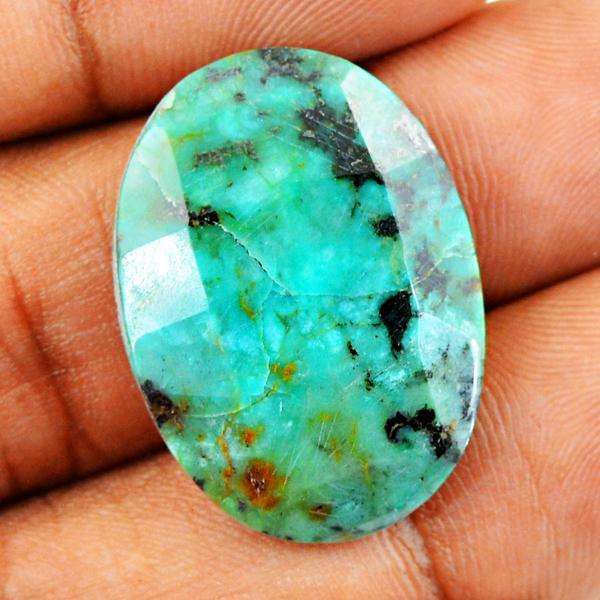 gemsmore:Natural Oval Shape Faceted Turquoise Untreated Loose Gemstone