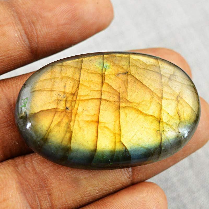 gemsmore:Natural Oval Shape Golden Flash Labradorite Gemstone