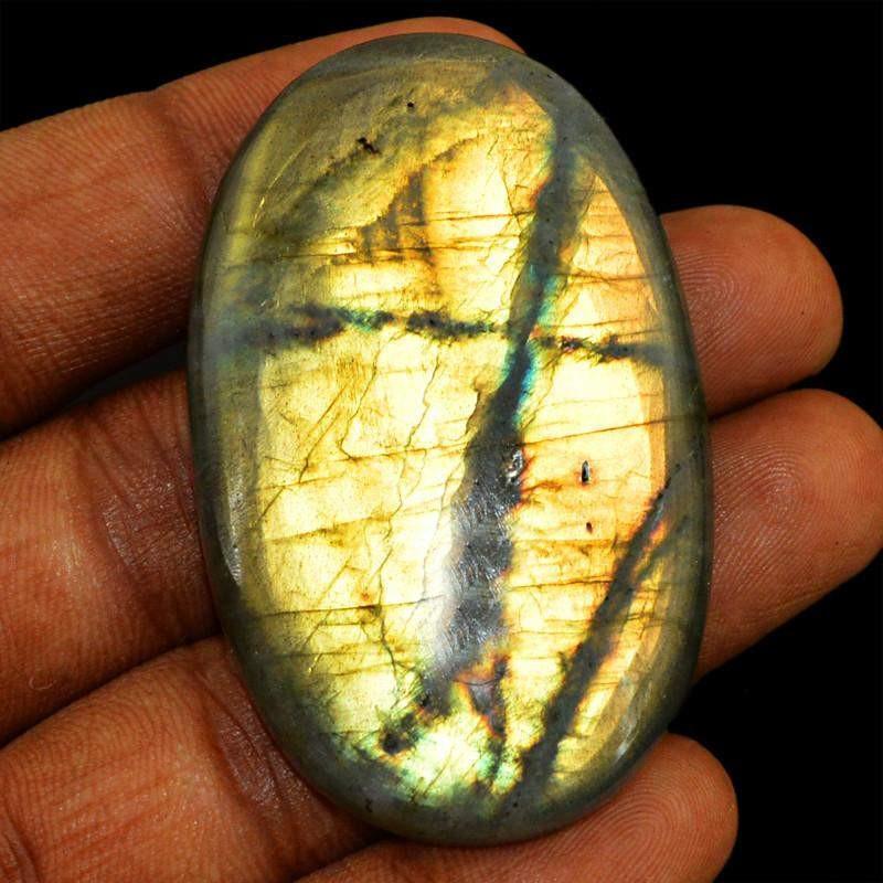 gemsmore:Natural Oval Shape Golden Flash Labradorite Gemstone