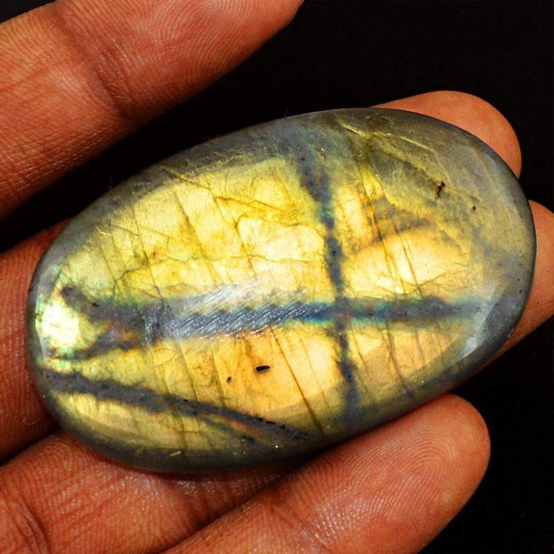 gemsmore:Natural Oval Shape Golden Flash Labradorite Gemstone