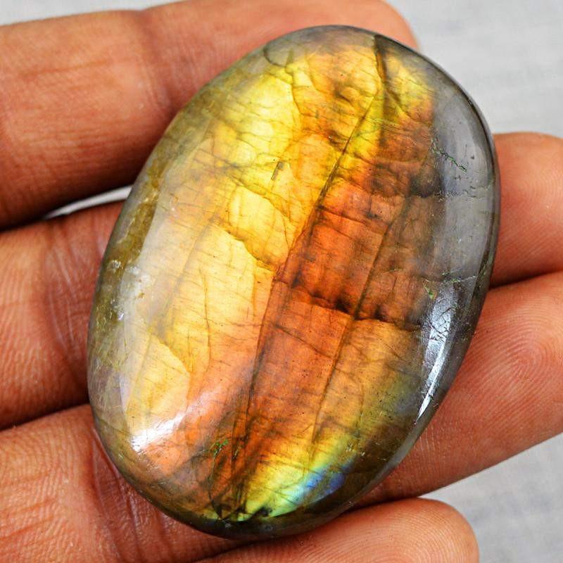 gemsmore:Natural Oval Shape Golden Flash Labradorite Gemstone