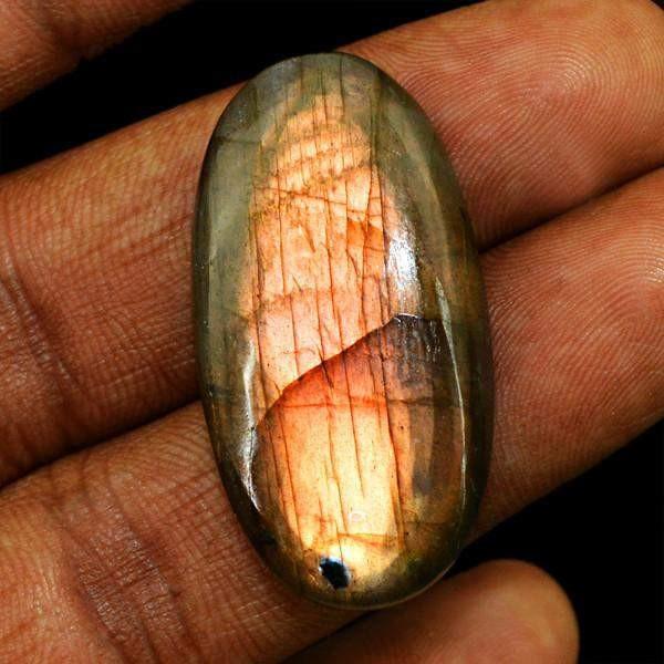 gemsmore:Natural Oval Shape Golden Flash Labradorite Gemstone