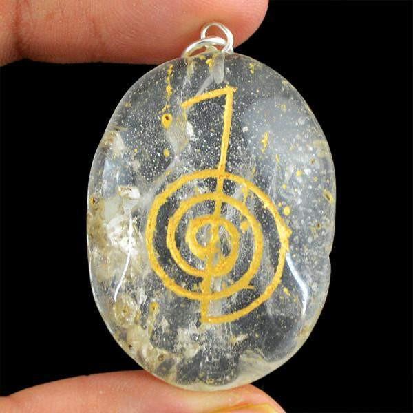 gemsmore:Natural Oval Shape Golden Rutile Quartz Chakra Gemstone Pendant