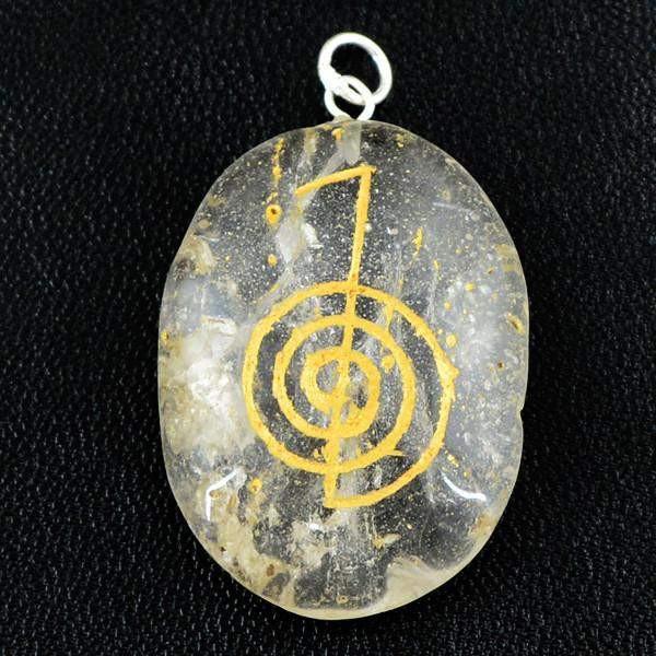 gemsmore:Natural Oval Shape Golden Rutile Quartz Chakra Gemstone Pendant