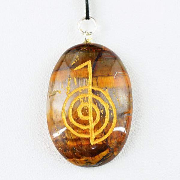 gemsmore:Natural Oval Shape Golden Tiger Eye Chakra Gemstone Pendant