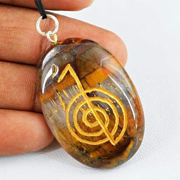 gemsmore:Natural Oval Shape Golden Tiger Eye Chakra Gemstone Pendant