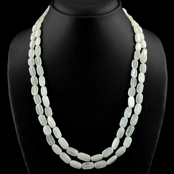 gemsmore:Natural Oval Shape Green Aquamarine Necklace 2 Strand Untreated Beads