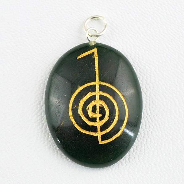 gemsmore:Natural Oval Shape Green Jade Chakra Gemstone Pendant