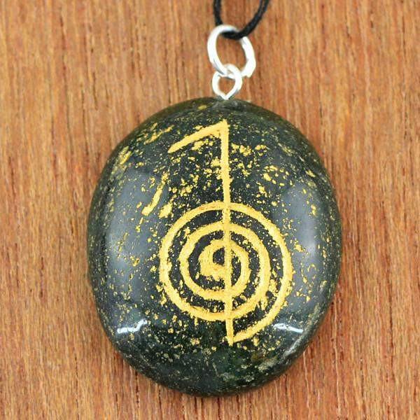 gemsmore:Natural Oval Shape Green Jade Chakra Gemstone Pendant