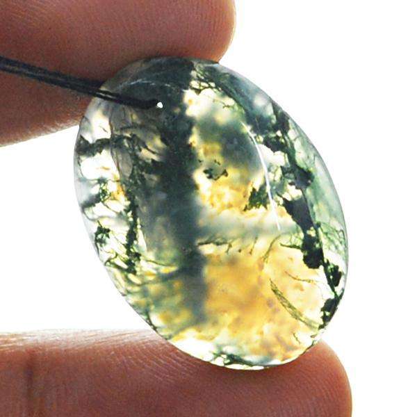 gemsmore:Natural Oval Shape Green Moss Agate Drilled Loose Gemstone