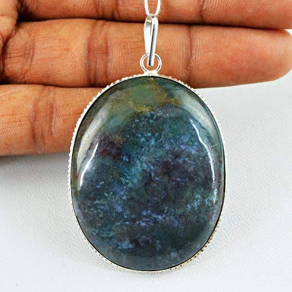 gemsmore:Natural Oval Shape Green Moss Agate Pendant