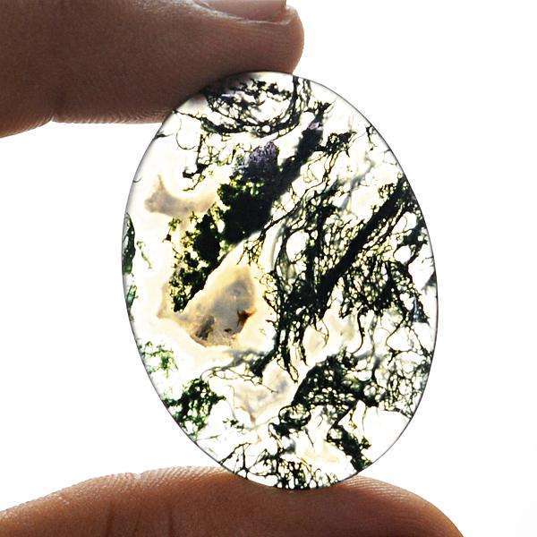 gemsmore:Natural Oval Shape Green Moss Agate Untreated Loose Gemstone