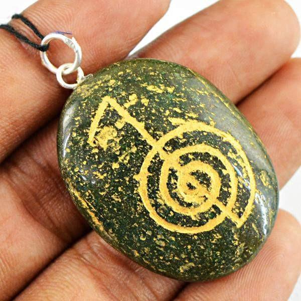 gemsmore:Natural Oval Shape Jasper Reiki Healing Gemstone Pendant