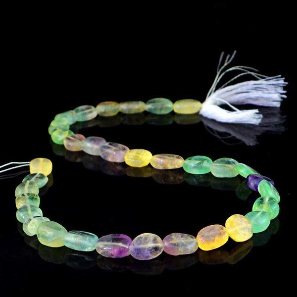 gemsmore:Natural Oval Shape Multicolor Fluorite Beads Strand