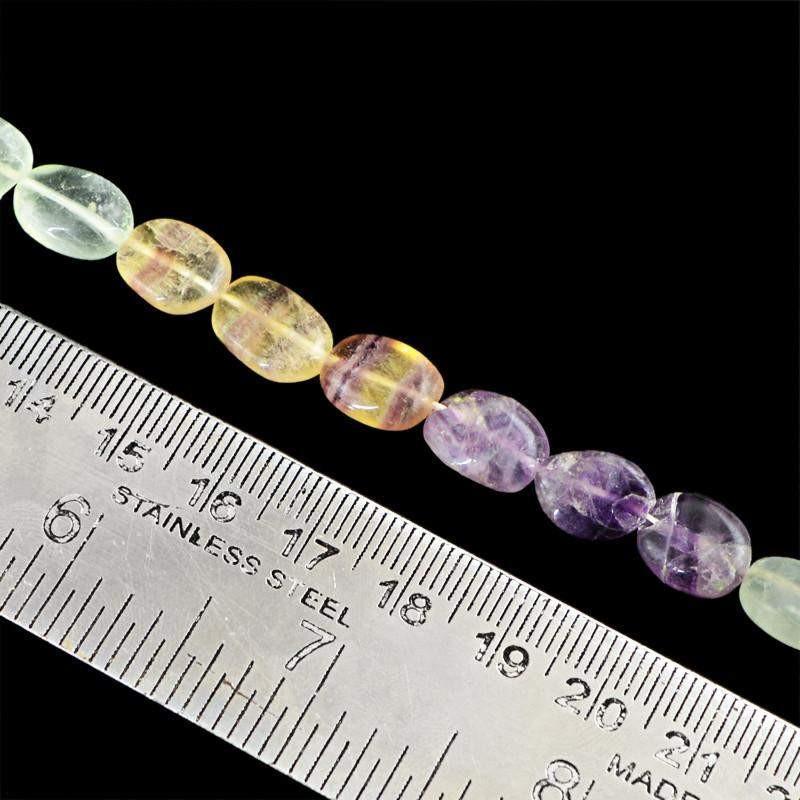 gemsmore:Natural Oval Shape Multicolor Fluorite Untreated Beads Strand
