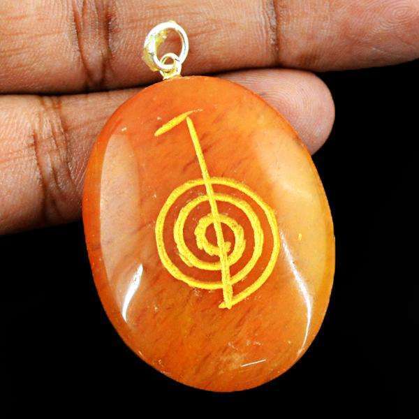 gemsmore:Natural Oval Shape Orange Aventurine Crystal Healing Pendant