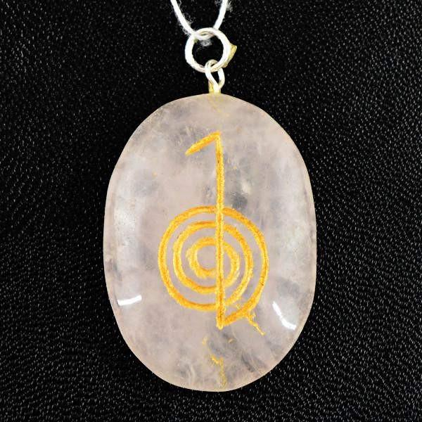 gemsmore:Natural Oval Shape Pink Rose Quartz Chakra Healing Gemstone Pendant