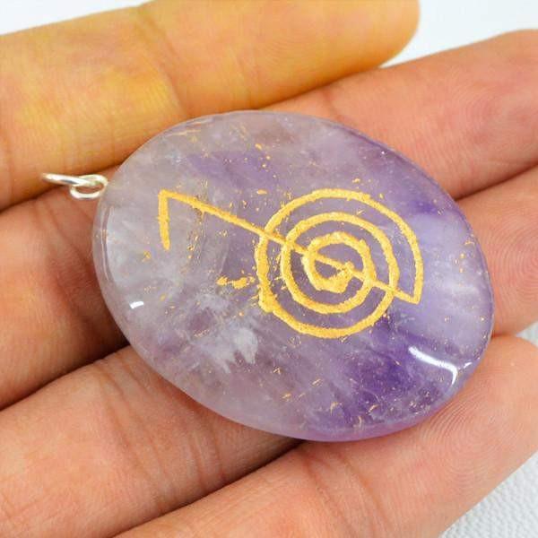 gemsmore:Natural Oval Shape Purple Amethyst Chakra Gemstone Pendant