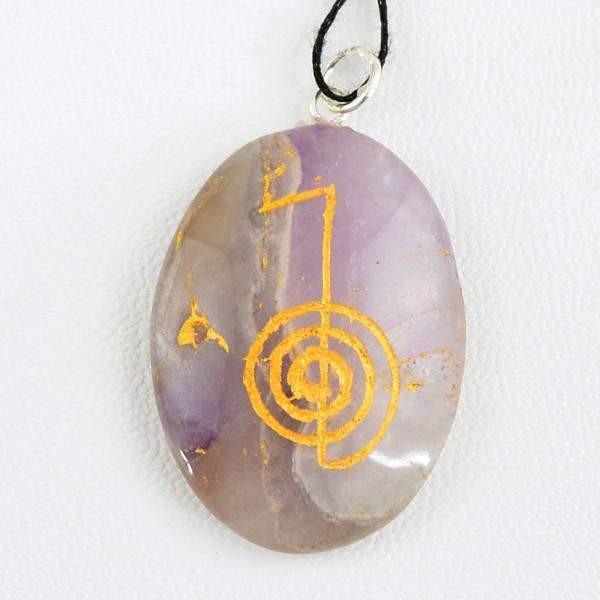 gemsmore:Natural Oval Shape Purple Amethyst Chakra Healing Gemstone Pendant