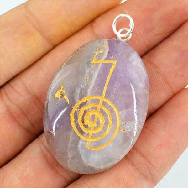 gemsmore:Natural Oval Shape Purple Amethyst Chakra Healing Gemstone Pendant