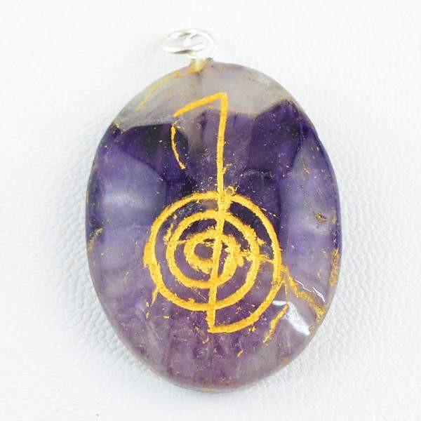 gemsmore:Natural Oval Shape Purple Amethyst Chakra Healing Pendant