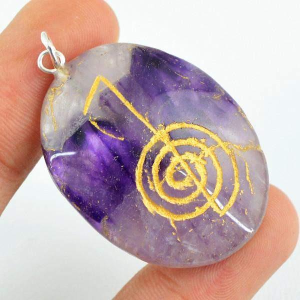 gemsmore:Natural Oval Shape Purple Amethyst Chakra Healing Pendant