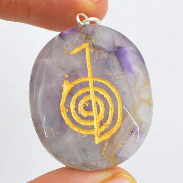 gemsmore:Natural Oval Shape Purple Amethyst Healing Chakra Gemstone Pendant