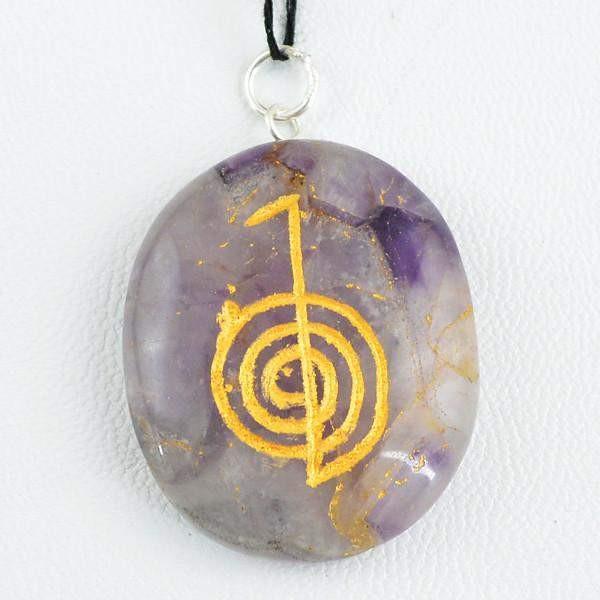 gemsmore:Natural Oval Shape Purple Amethyst Healing Chakra Gemstone Pendant