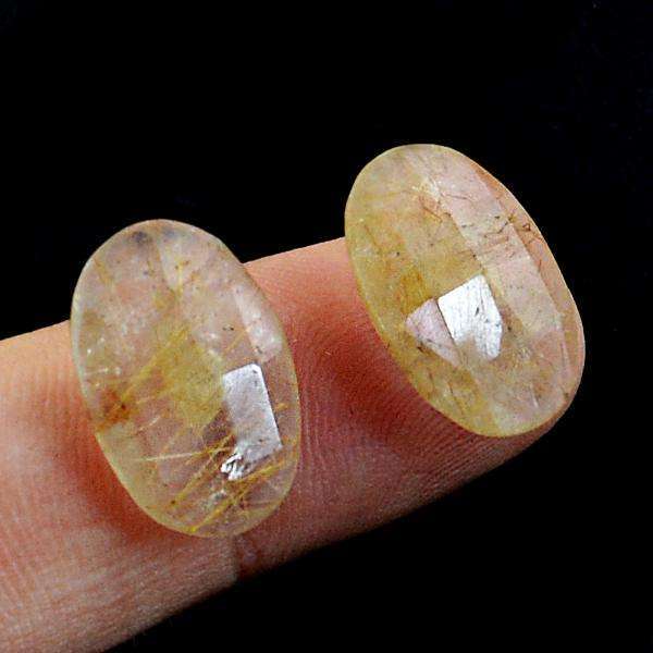 gemsmore:Natural Oval Shape Rutile Quartz Faceted Loose Gemstones Pair